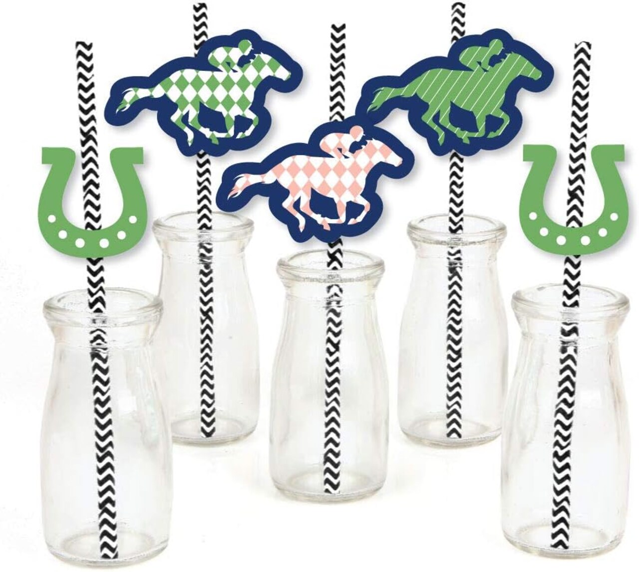 Big Dot of Happiness Kentucky Horse Derby - Paper Decor - Race Party Striped Decorative Straws - Set of 24